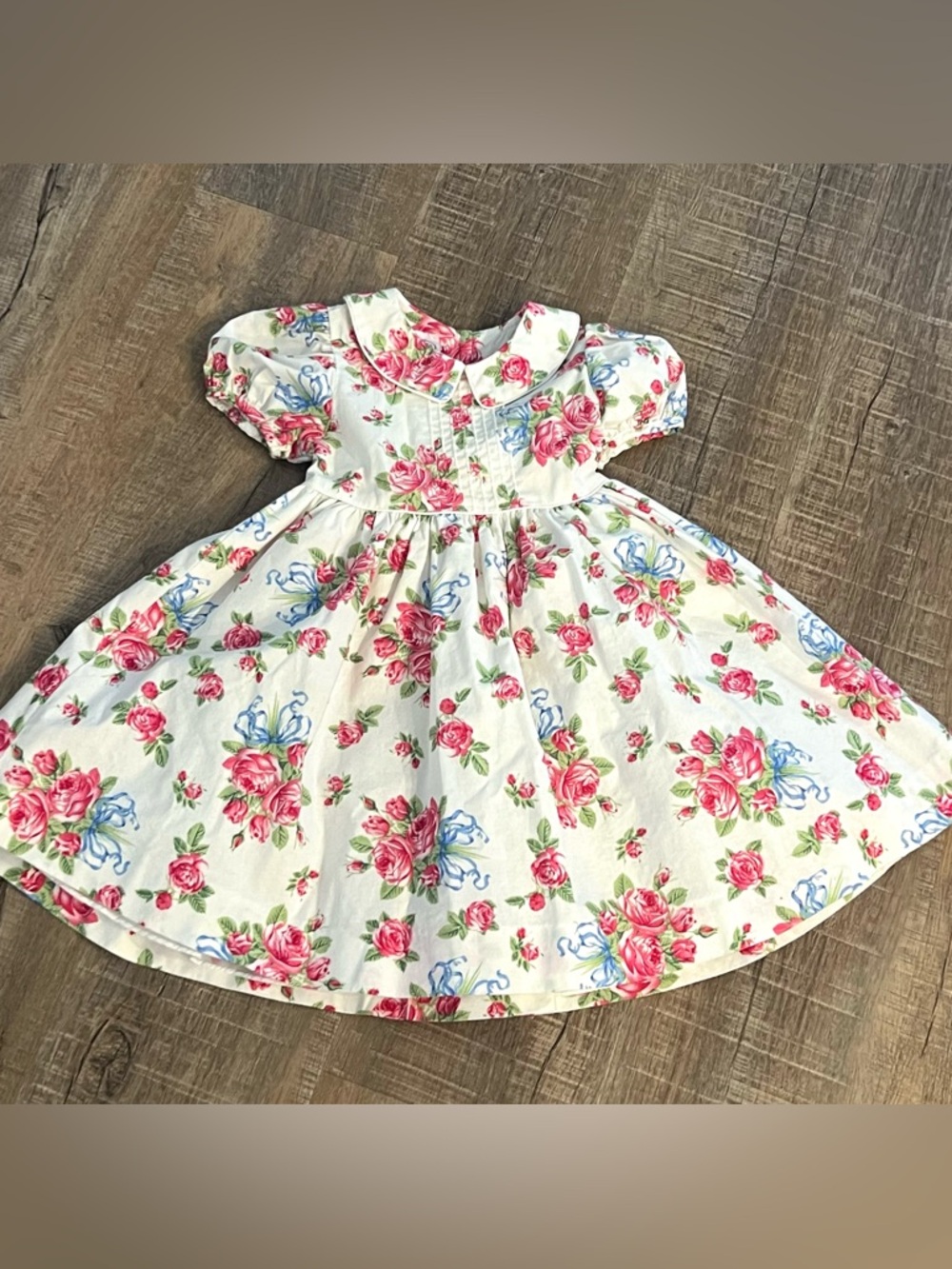 Plum Pudding girls 3t  twirl Floral Cotton Dress Peter Pan Collar bow in back